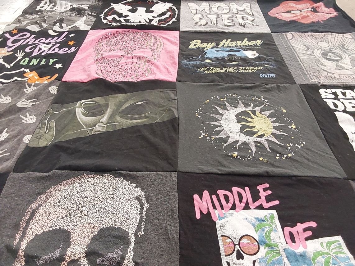 T-shirt quilt with horror, mystery themes by Jennifer from NY