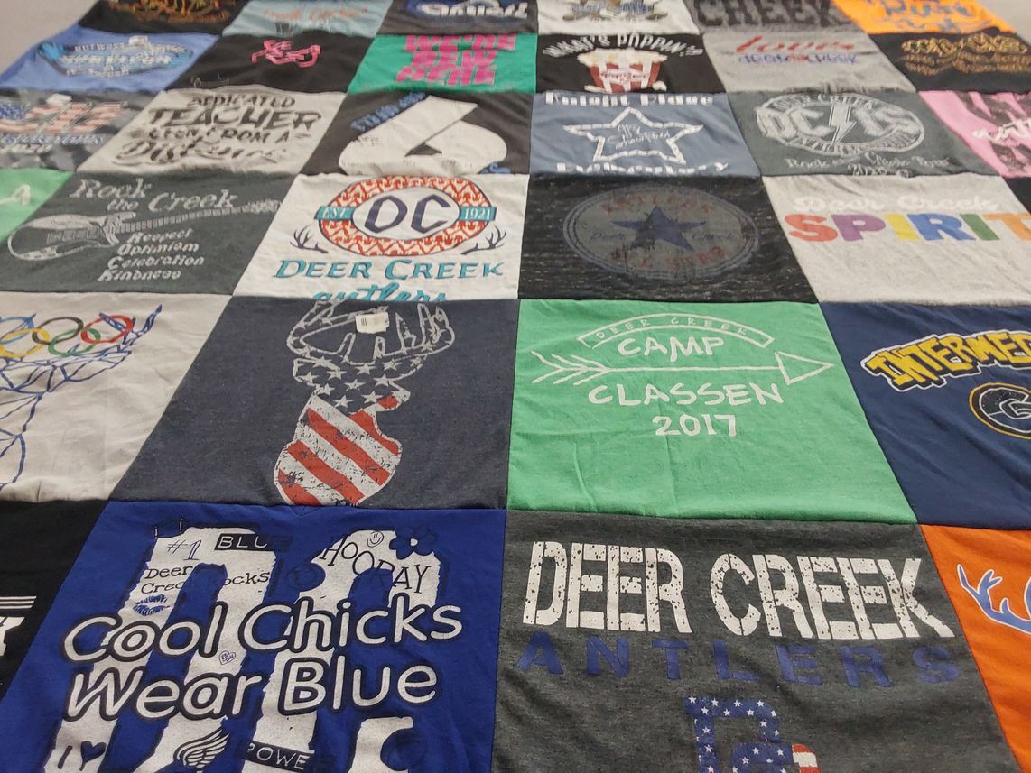 T-shirt quilt from deer creek high school by Sherri from OK
