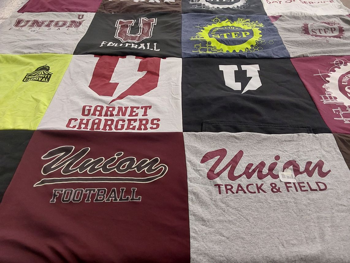 T-shirt quilt featuring union football, garnet chargers by Ellie from CT
