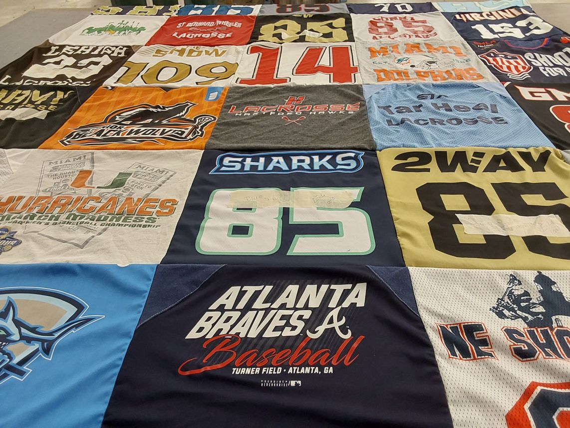 T-shirt quilt featuring atlanta braves, miami hurricanes by Suzette from CT