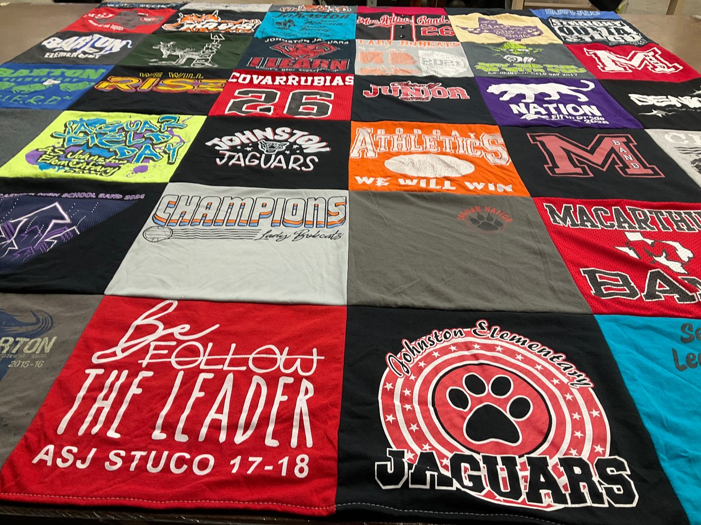 T-shirt quilt featuring johnston jaguars, barton lions by Sonia from TX