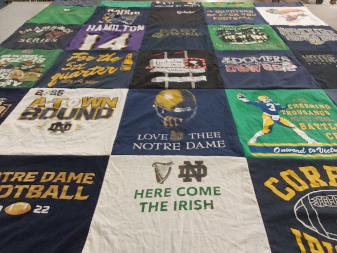 T-shirt quilt featuring notre dame football by Jill from GA