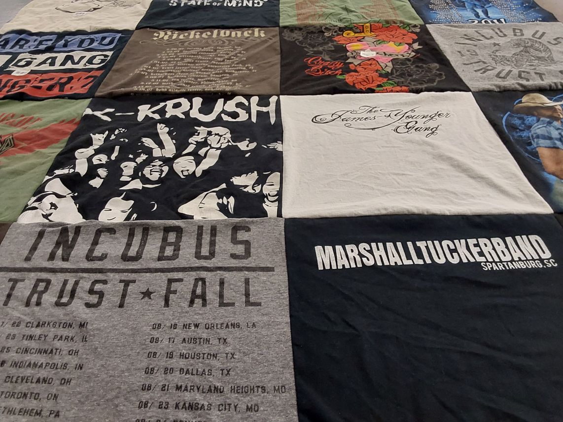 T-shirt quilt with music, bands themes by Heidi from IL