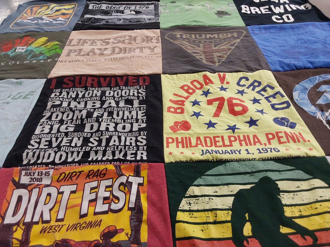 T-shirt quilt with outdoor activities, motorcycles themes by Chris from ID