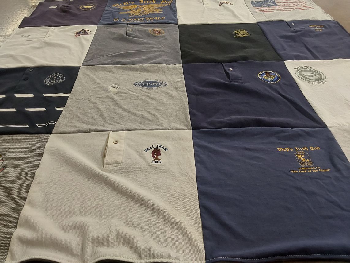 T-shirt quilt with navy, military themes by Michele  from CA