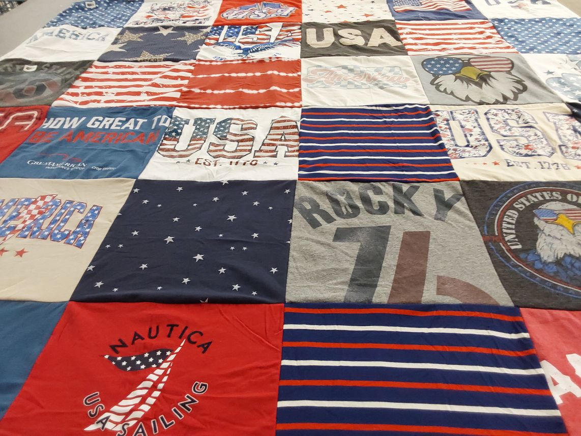 T-shirt quilt with patriotism, sailing themes by Darcy from ND
