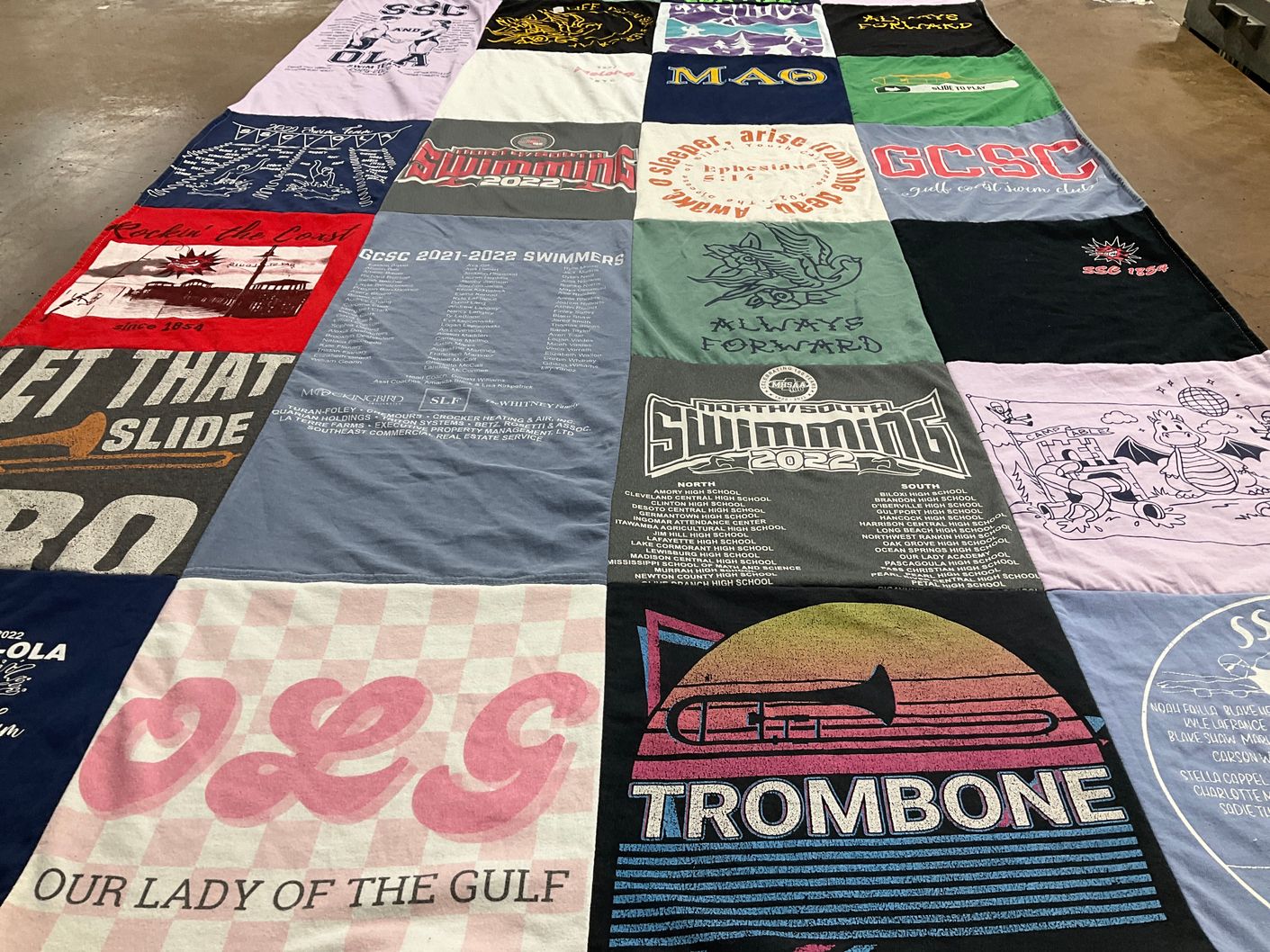 T-shirt quilt from our lady of the gulf college by Emily from MS