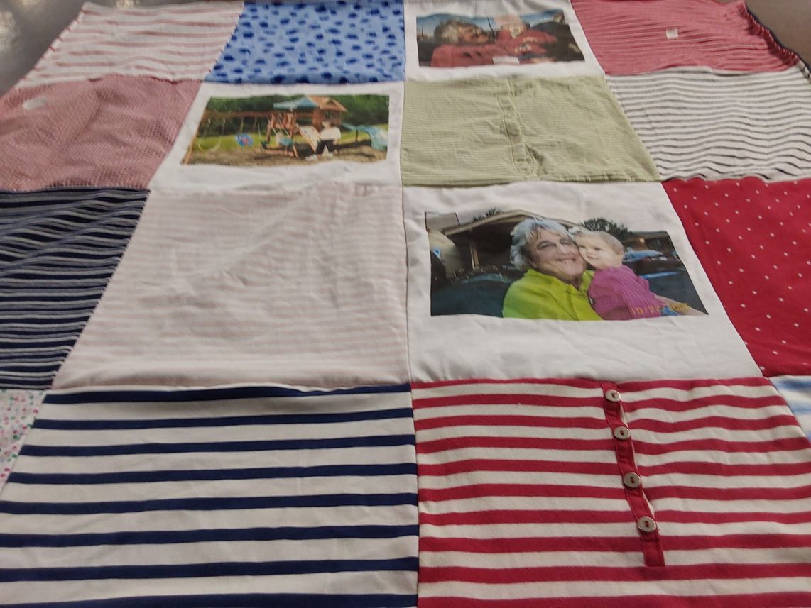 T-shirt quilt with family, recreation themes by Marrin from NC