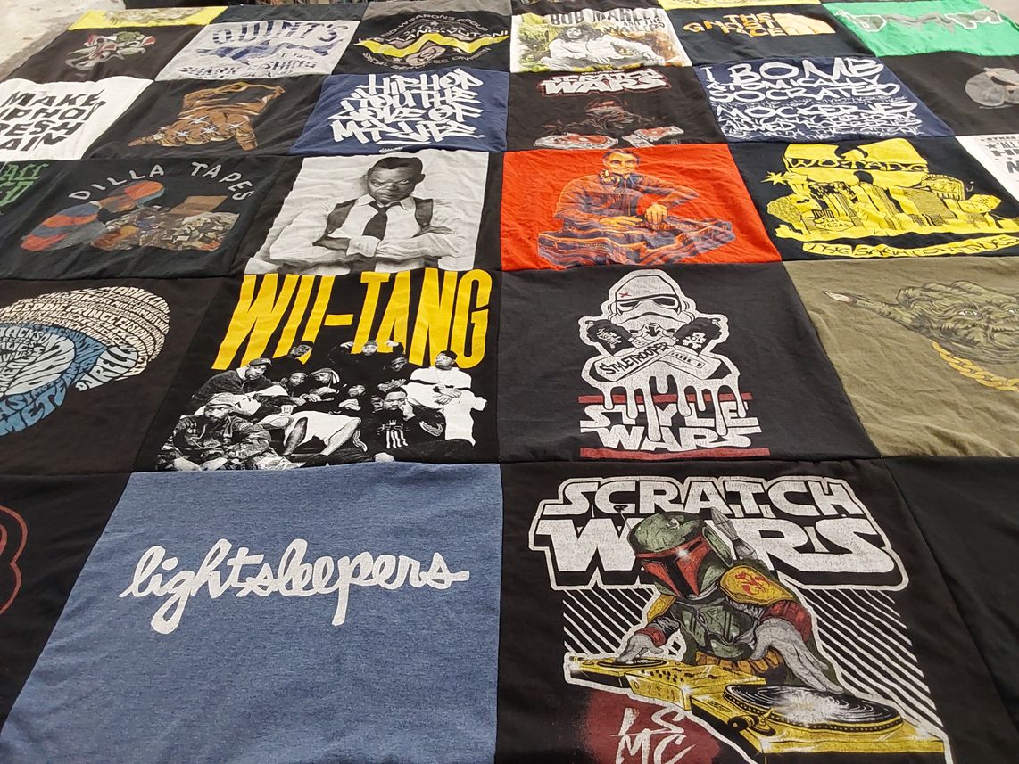 T-shirt quilt with music, hip hop themes by Raymonte from SC
