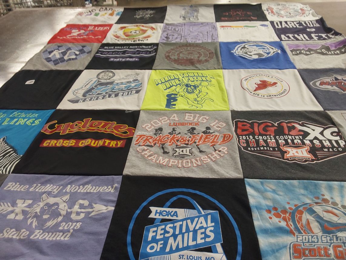 T-shirt quilt featuring cyclones cross country by Riley from KS