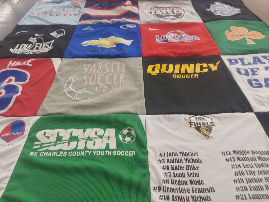 T-shirt quilt featuring quincy soccer, missouri st. university soccer by Katie from MO