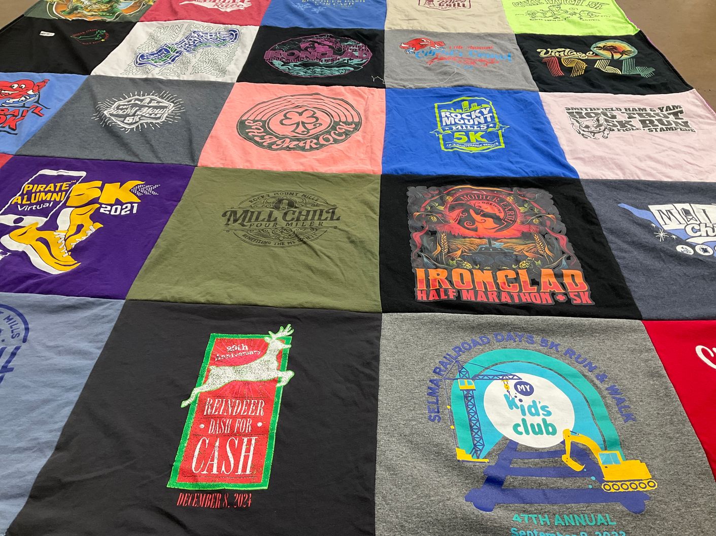 T-shirt quilt with running, marathons themes by DeAnne from NC