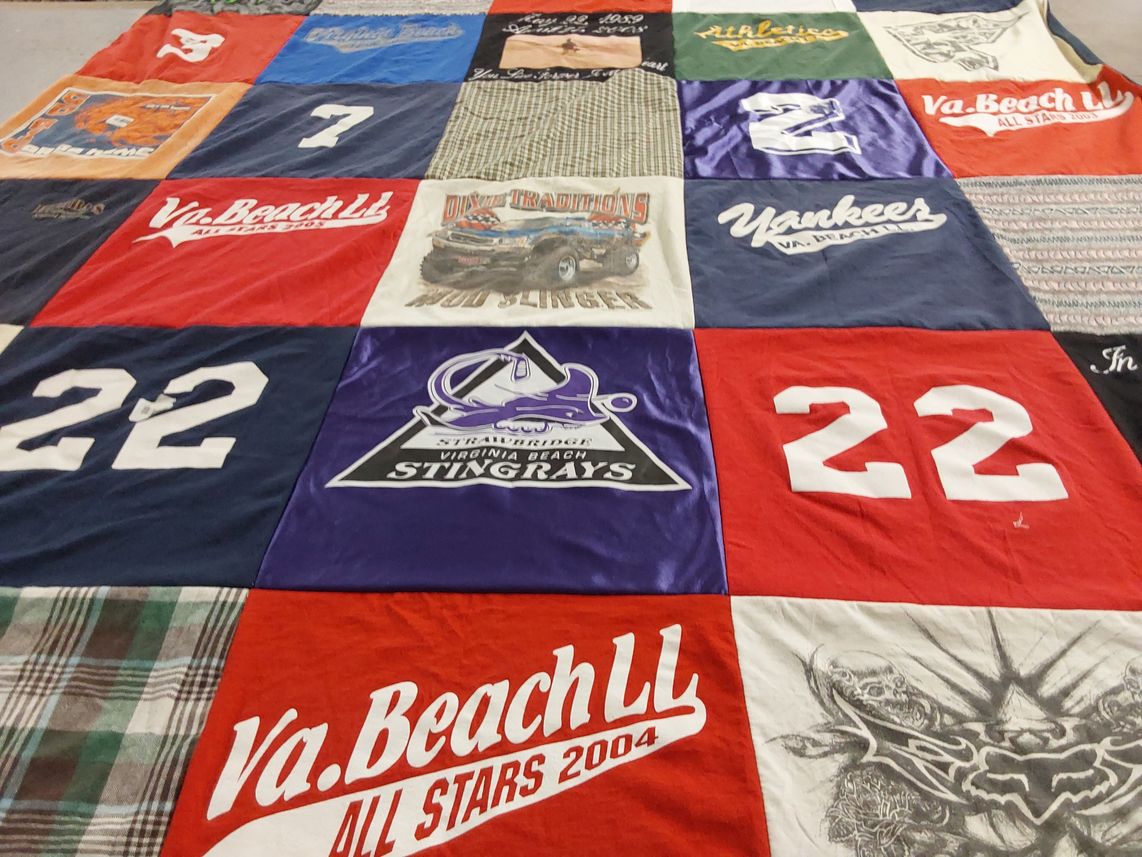 T-shirt quilt featuring virginia beach stingrays, yankees by Kathleen from VA