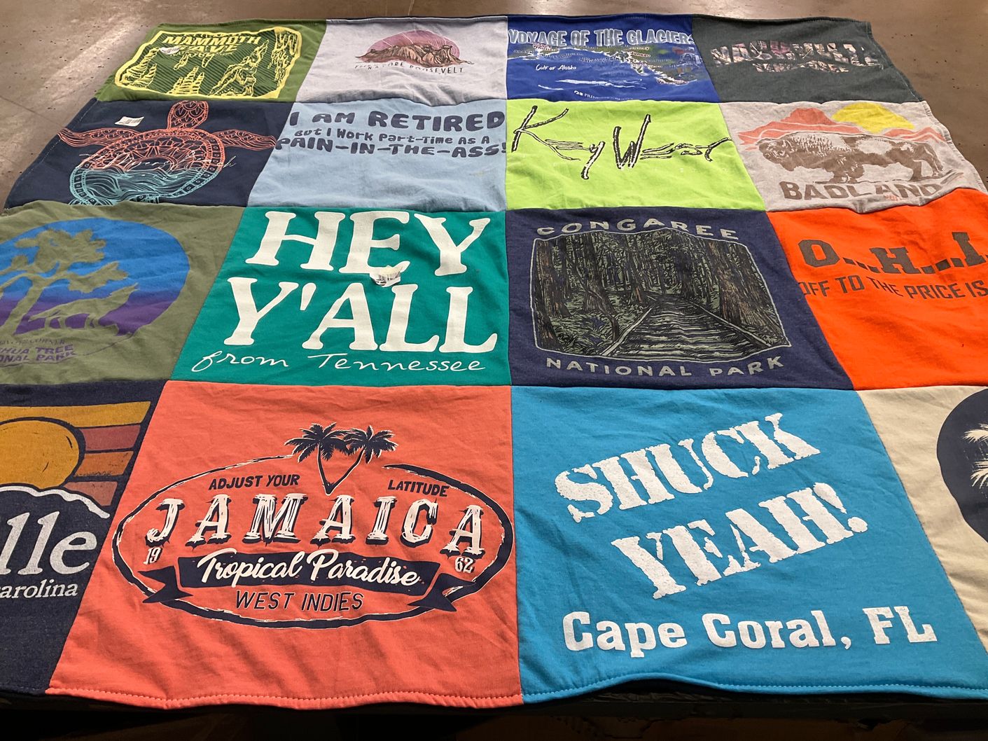 T-shirt quilt with travel, national parks themes by Jennifer from OH