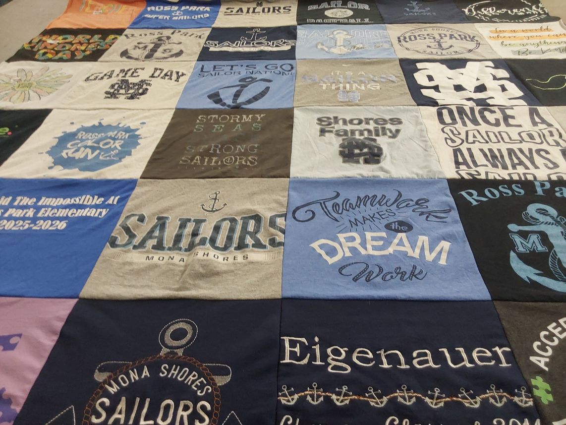 T-shirt quilt featuring mona shores sailors by Kristi from MI
