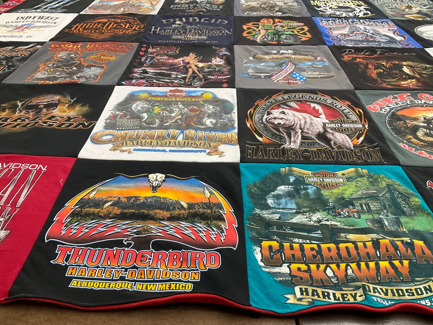 T-shirt quilt with motorcycles, biking themes by Darrell from IN