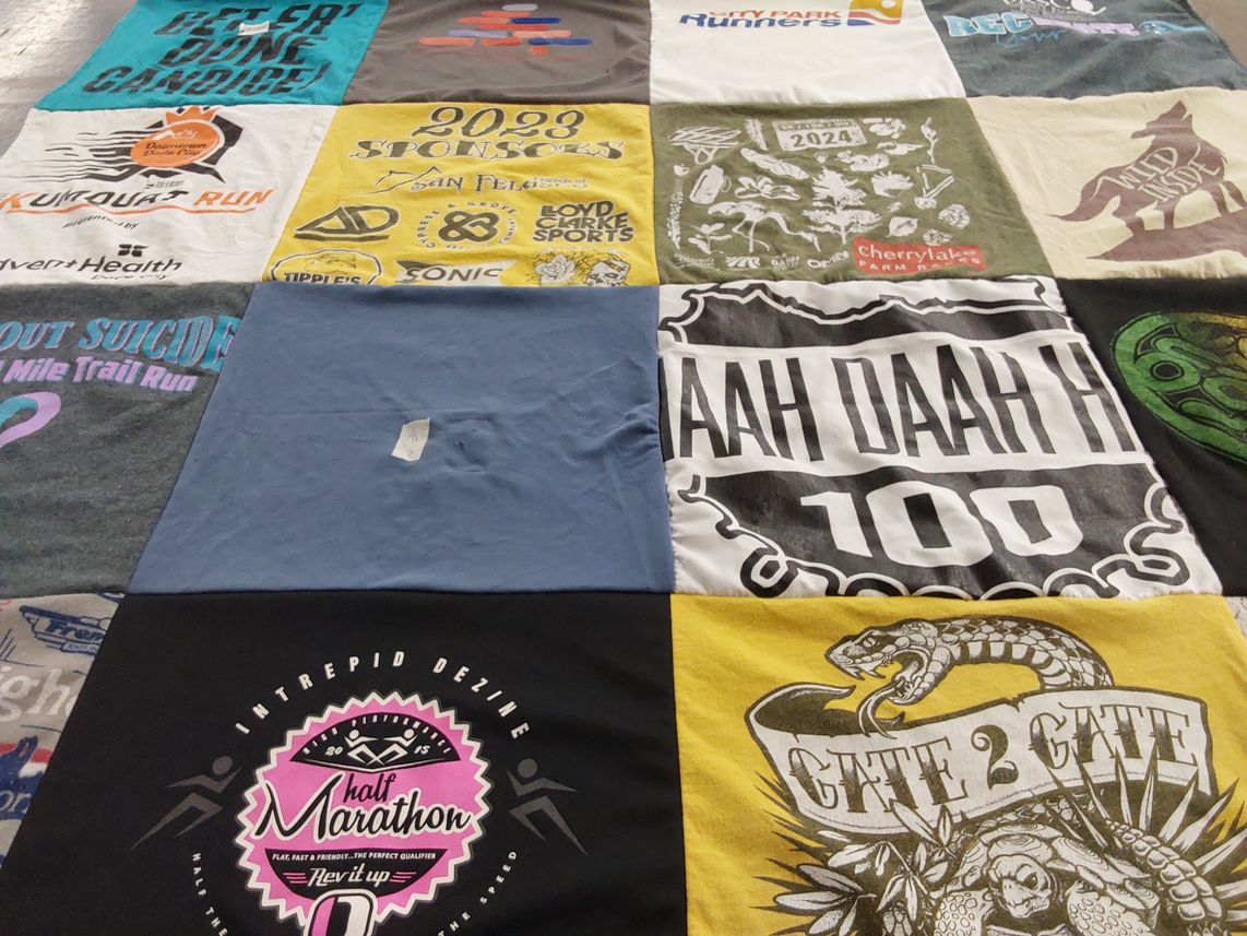 T-shirt quilt with running, fitness themes by Krystee from FL