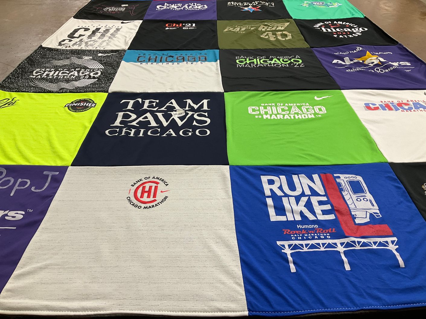 T-shirt quilt with running, marathons themes by Efren from IL