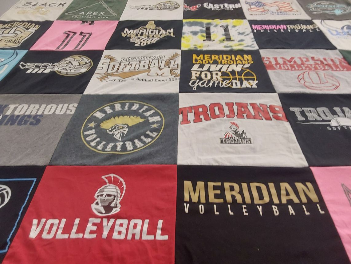 T-shirt quilt featuring meridian lady trojans, meridian trojans by Jolena from WA