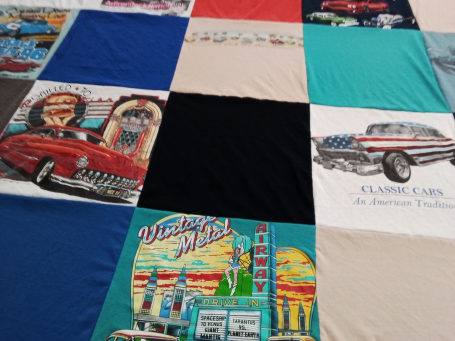 T-shirt quilt with cars, vintage cars themes by Michelle from NY