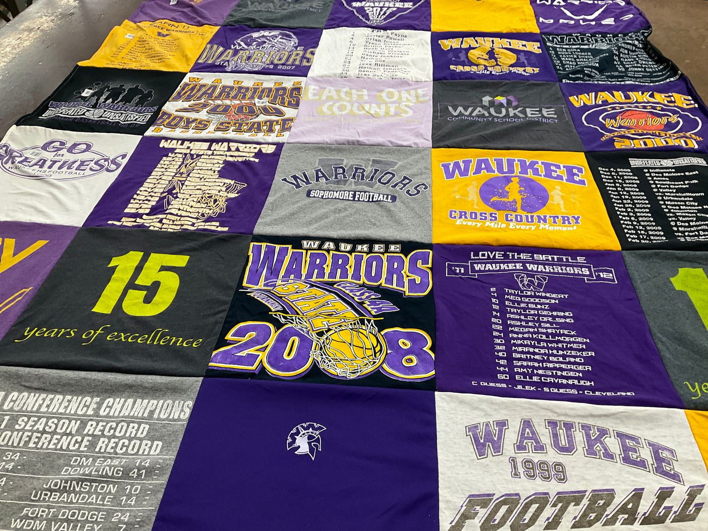 T-shirt quilt featuring waukee warriors by Jacob from IA