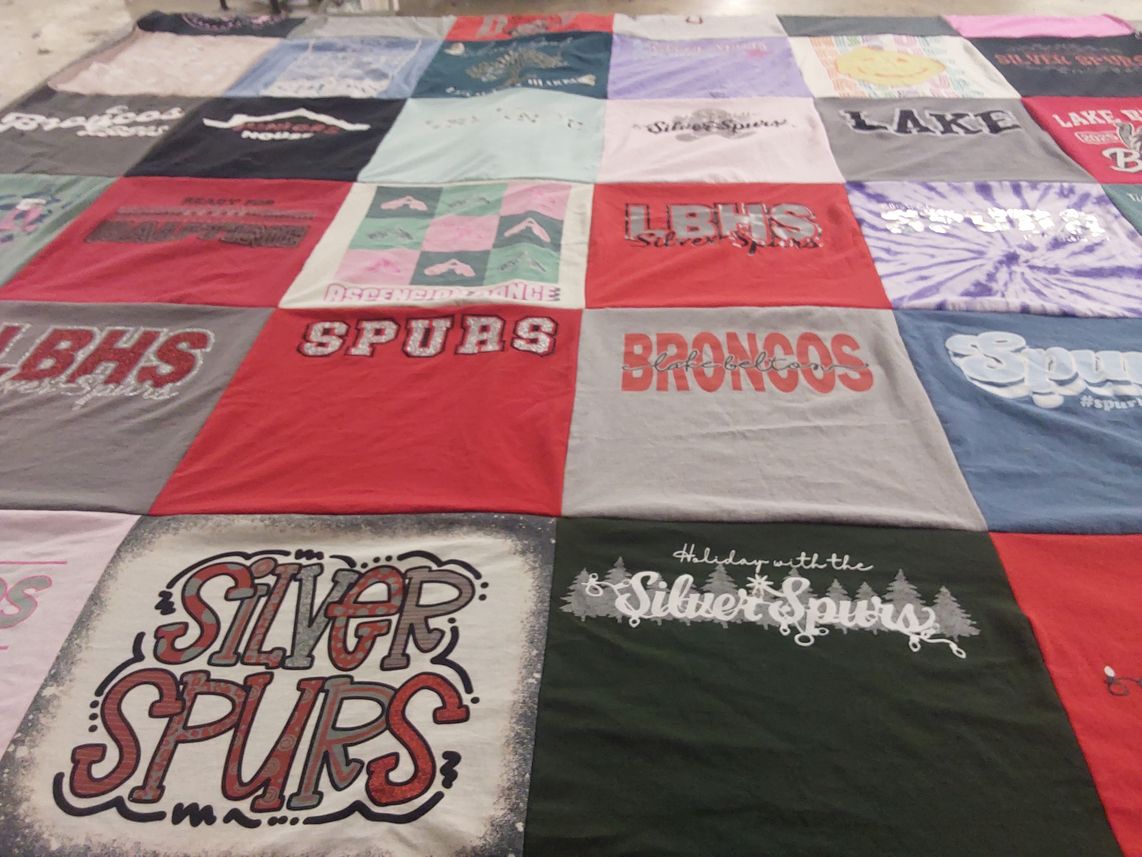 T-shirt quilt featuring lake belton high school broncos, silver spurs by COX, from TX