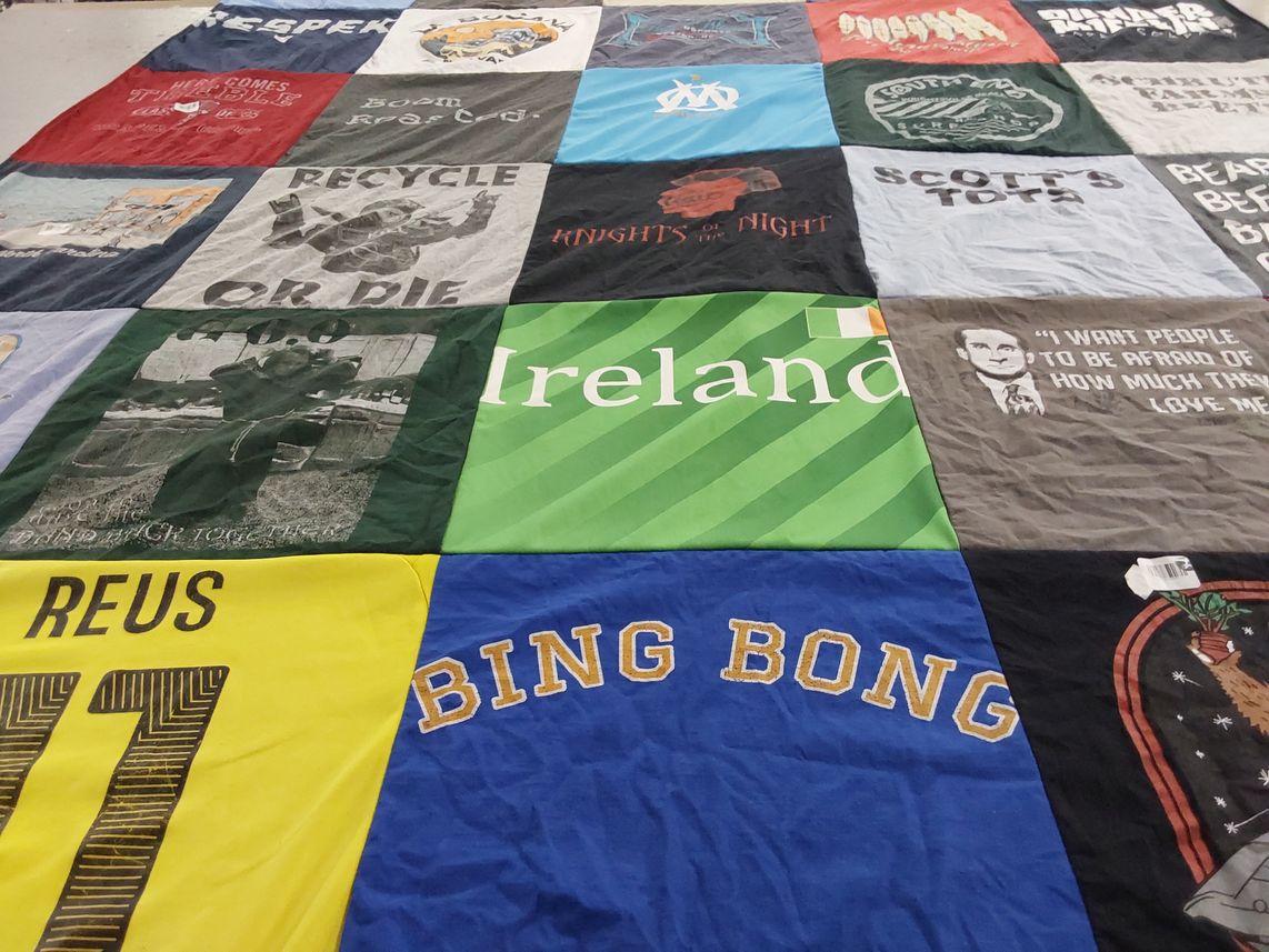 T-shirt quilt with recycling themes by Walter from CA