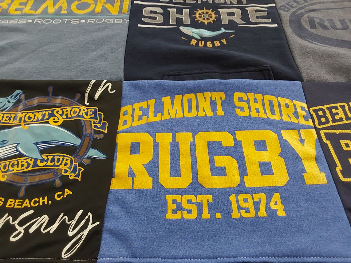 T-shirt quilt with rugby themes by Brenna from GA