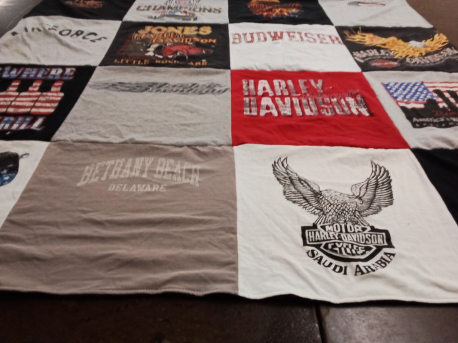 T-shirt quilt with motorcycles, beaches themes by Michelle from TN