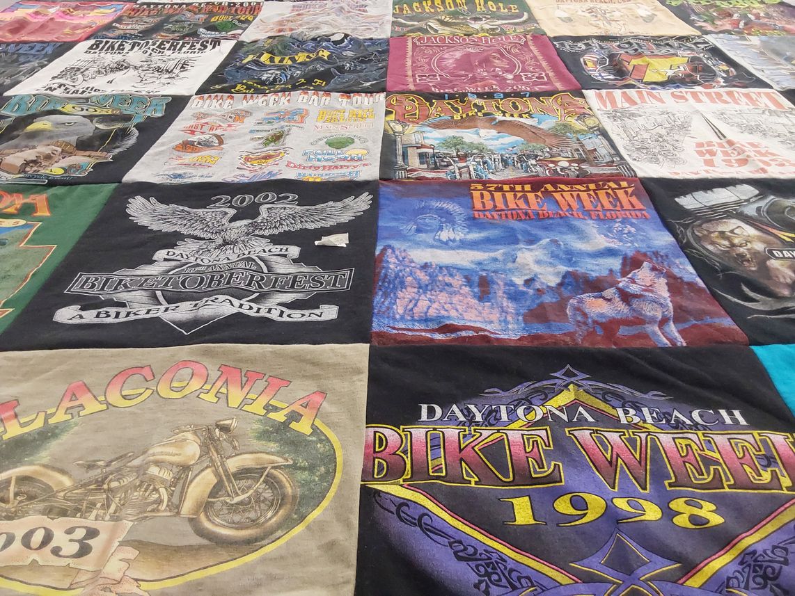 T-shirt quilt with motorcycles, biking themes by YVONNE from OH
