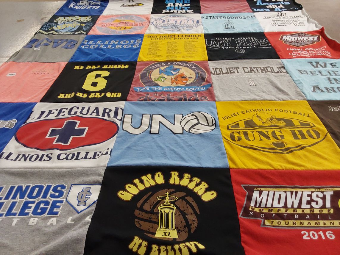T-shirt quilt from illinois college, juliet catholic high school by Clark from IL