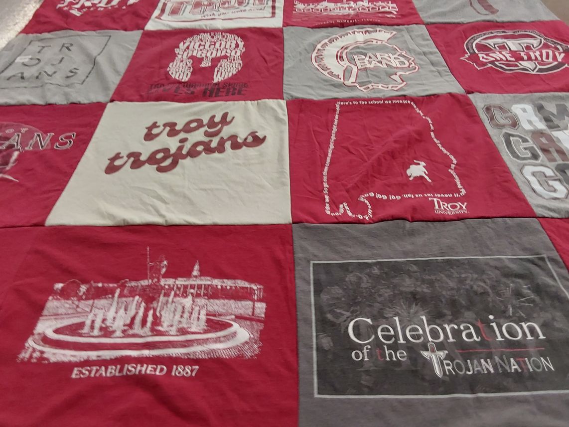 T-shirt quilt featuring troy trojans by Abby from AL