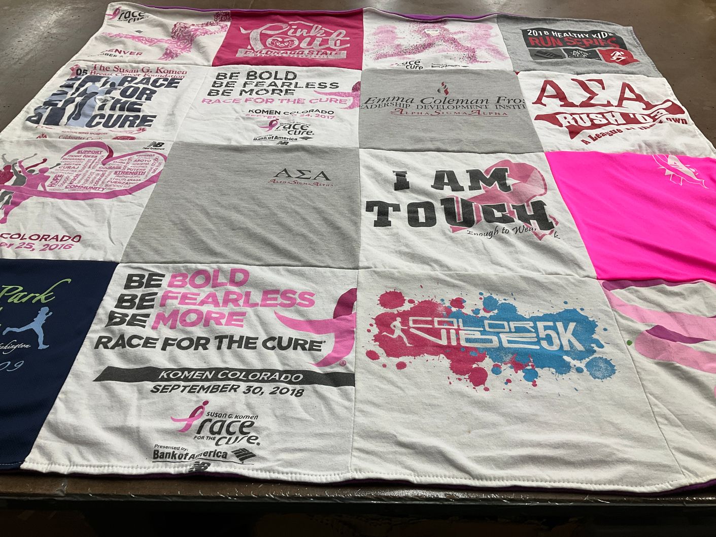 T-shirt quilt with health, charity themes by Vanessa from CO