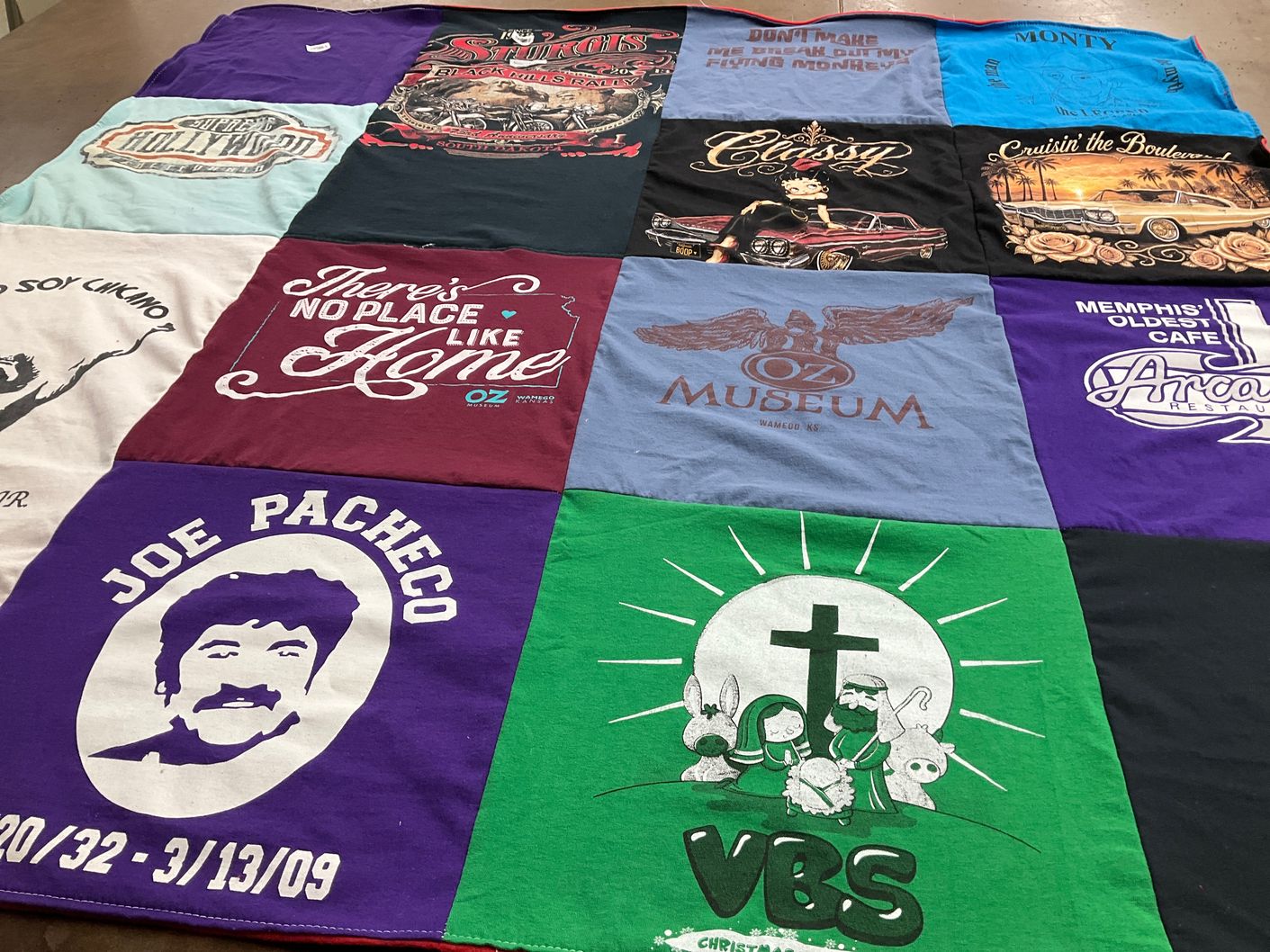 T-shirt quilt with automobiles, theater themes by John from CO