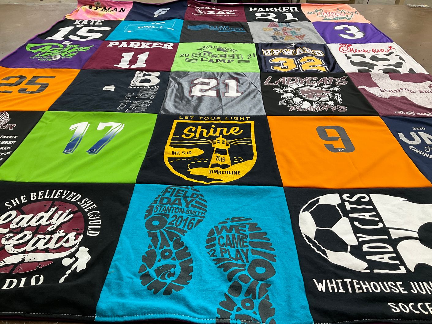 T-shirt quilt featuring lady cats soccer, lady cats volleyball by Jennifer from TX