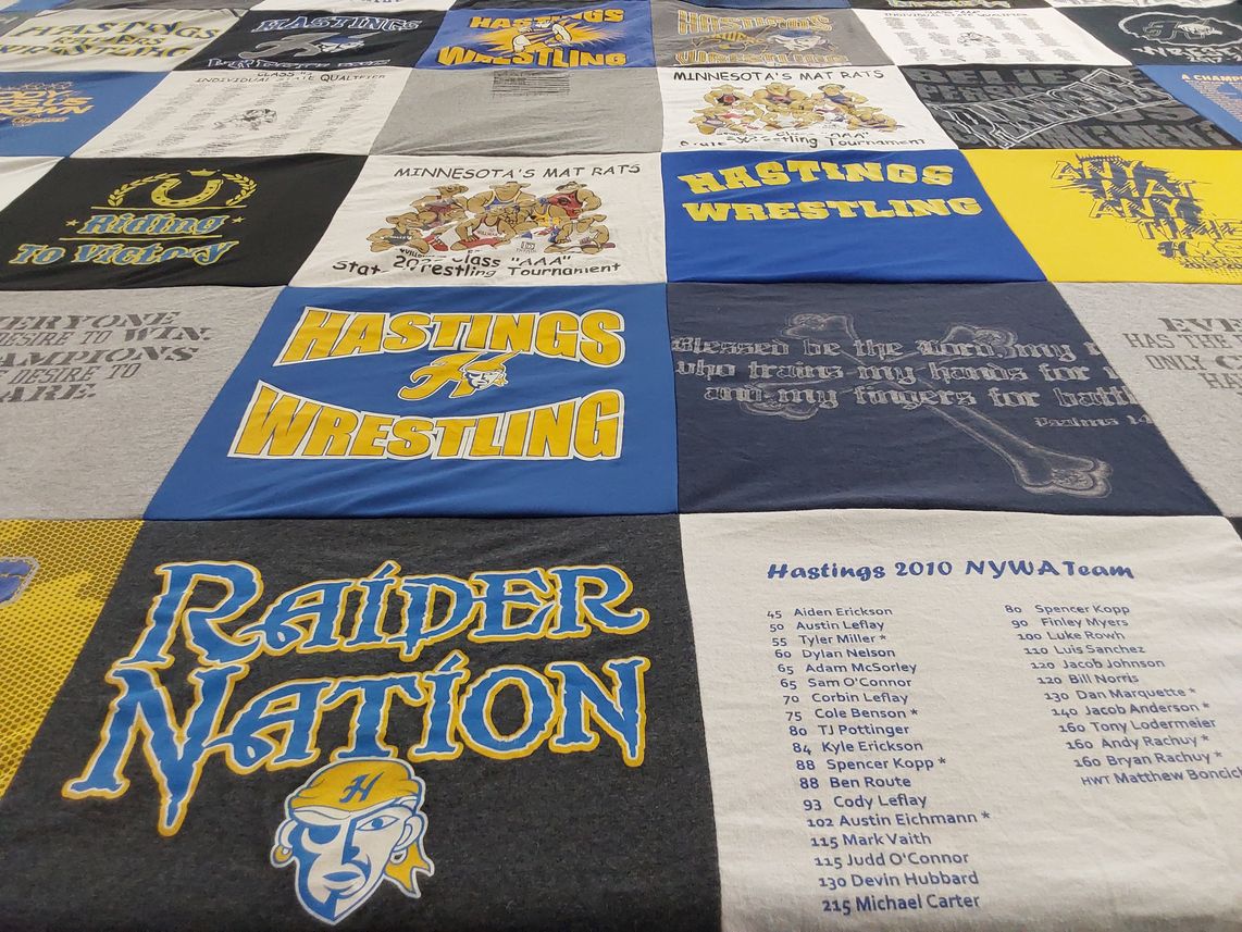 T-shirt quilt featuring hastings wrestling by TARA from MN