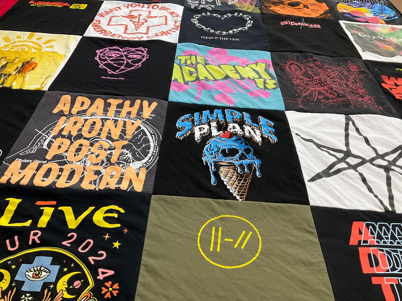 T-shirt quilt with music, concerts themes by Ben from OH
