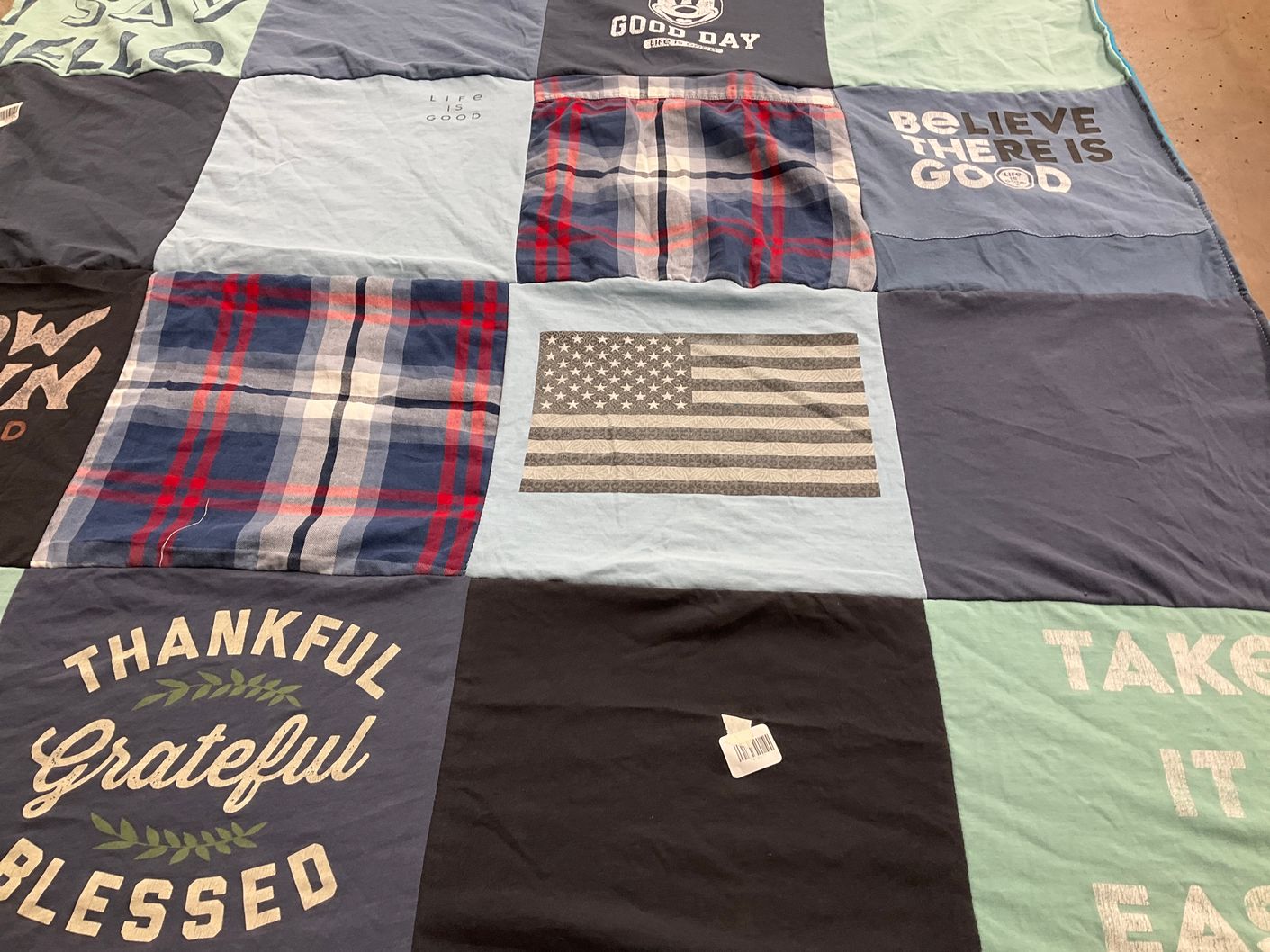 T-shirt quilt with positive thinking, gratefulness themes by Jeff from VA