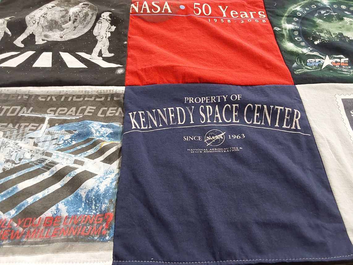 T-shirt quilt with space, astronomy themes by Sevin from TX