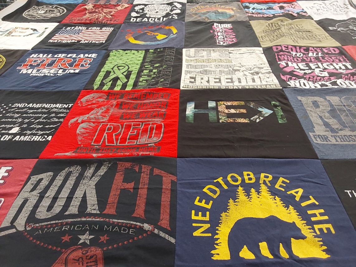 T-shirt quilt with honoring veterans, supporting causes themes by Jason (JT) from NV