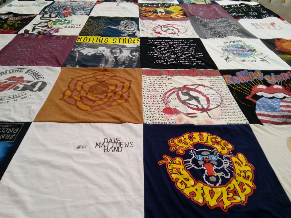 T-shirt quilt with music, bands themes by Rina from NJ