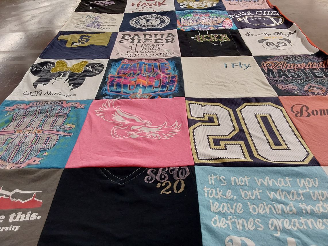 T-shirt quilt featuring padua academy cheerleading by Katherine from PA