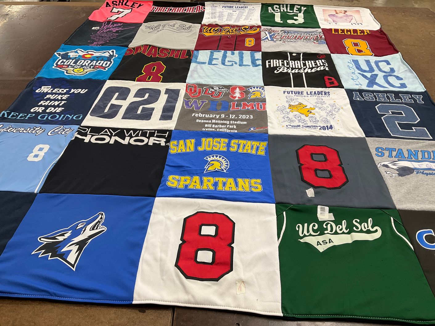 T-shirt quilt from san jose state university, university city by Laura from CA