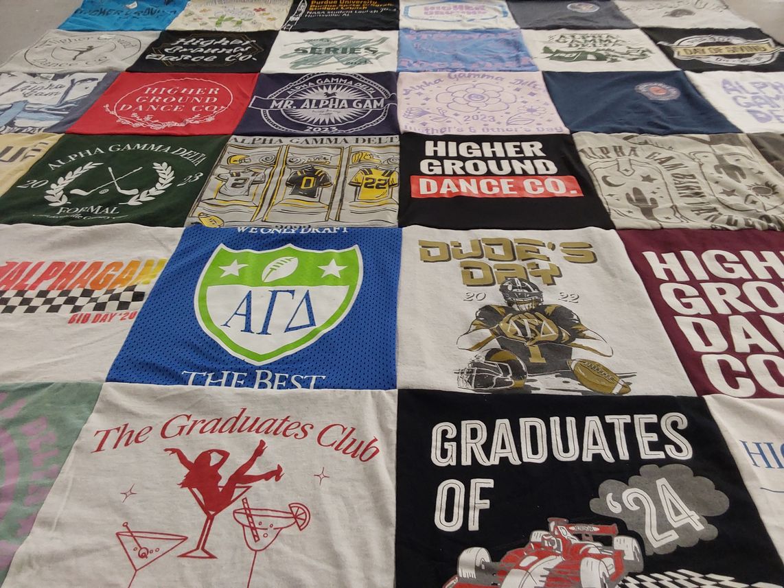 T-shirt quilt with dance, graduation themes by Gianna from MO
