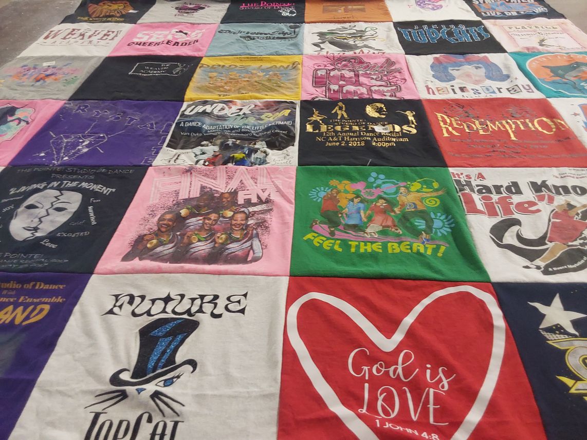 T-shirt quilt with dance, theater themes by Samantha from NC