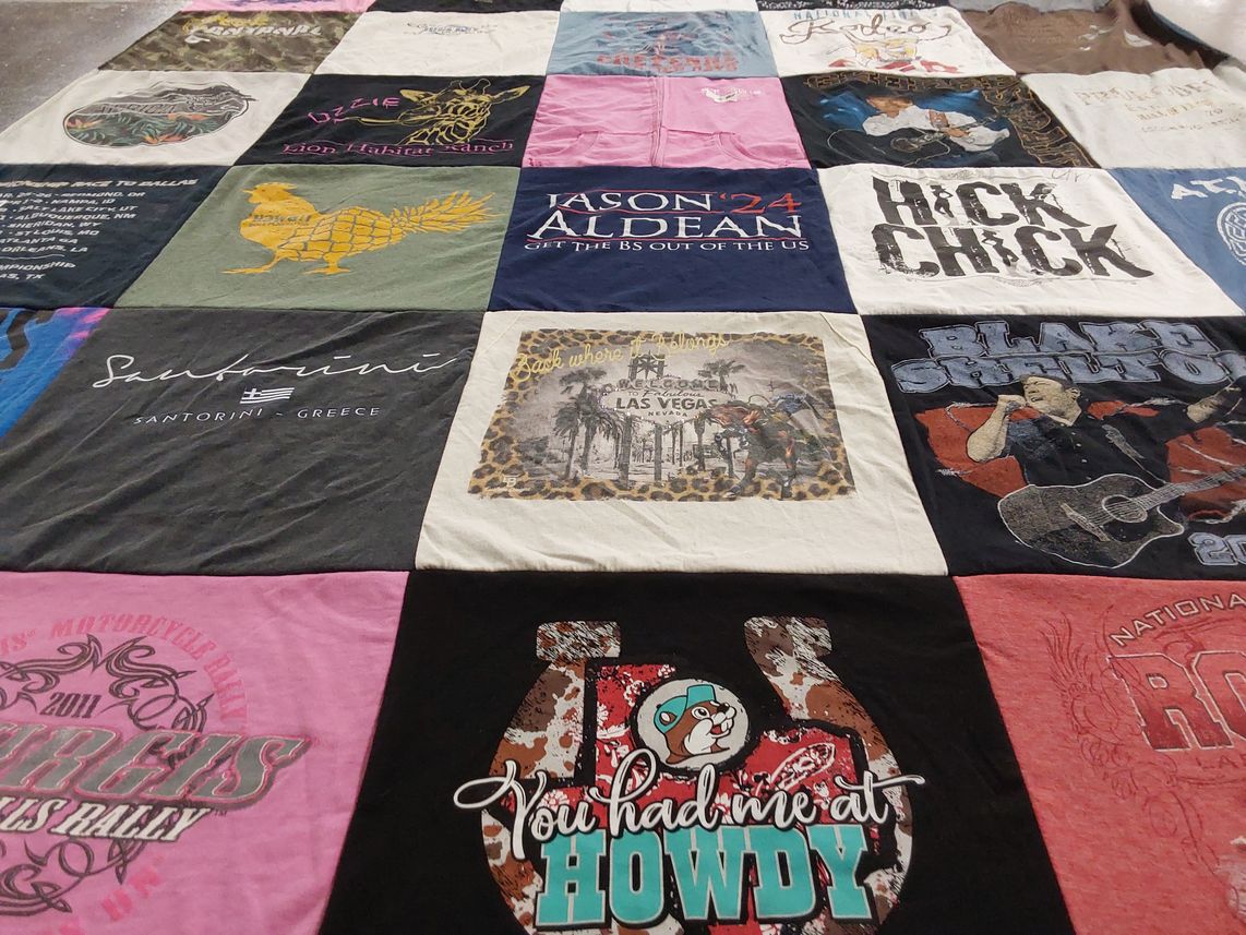 T-shirt quilt with country music, travel themes by Breeann from CA