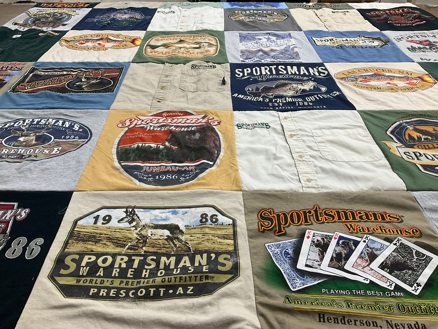 T-shirt quilt with outdoor activities, hunting themes by Anna from ID
