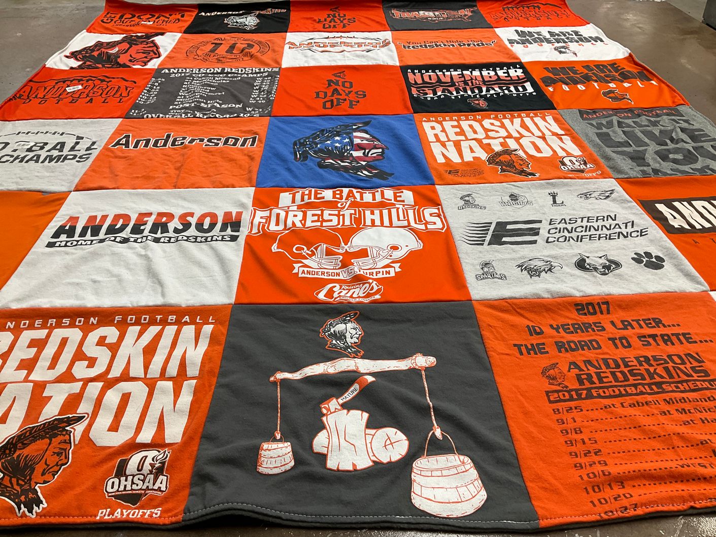 T-shirt quilt featuring anderson redskins football by Reagan from OH