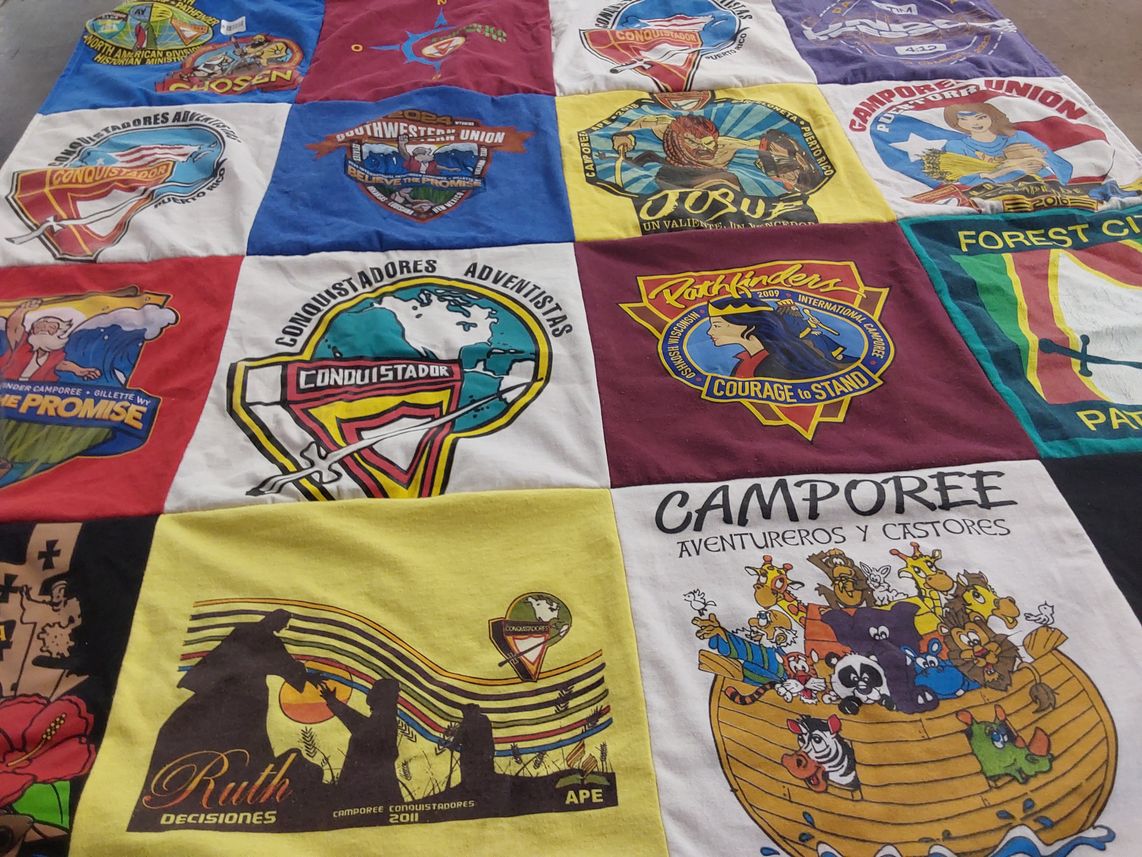 T-shirt quilt with youth leadership, outdoor activities themes by Alyssa from TX