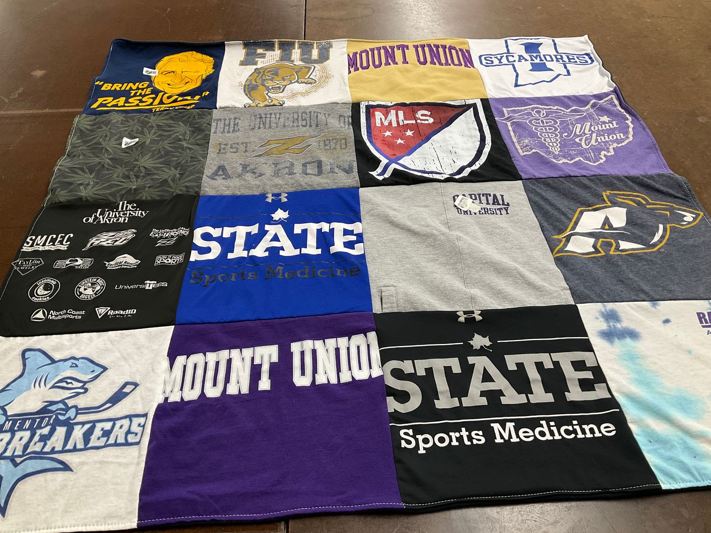 T-shirt quilt featuring mount union sycamores, mount union breakers by Samantha from OH